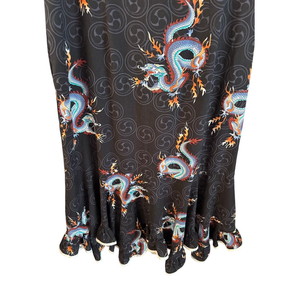 Vintage The Hawaiian Original Maxi Dress Black Dragon Sleeveless Ruffle Hem 16 - Picture 4 of 6